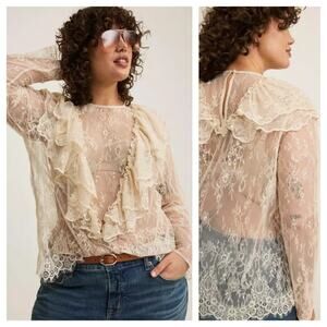 Torrid Victorian Lace Ruffle Blouse 1X Ivory Sheer Romantic Cottagecore Top NWT